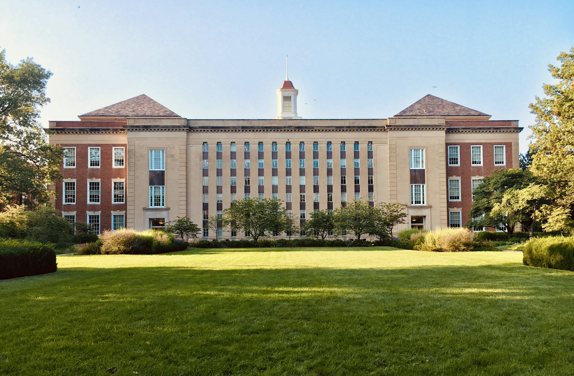 University campus building and lawn