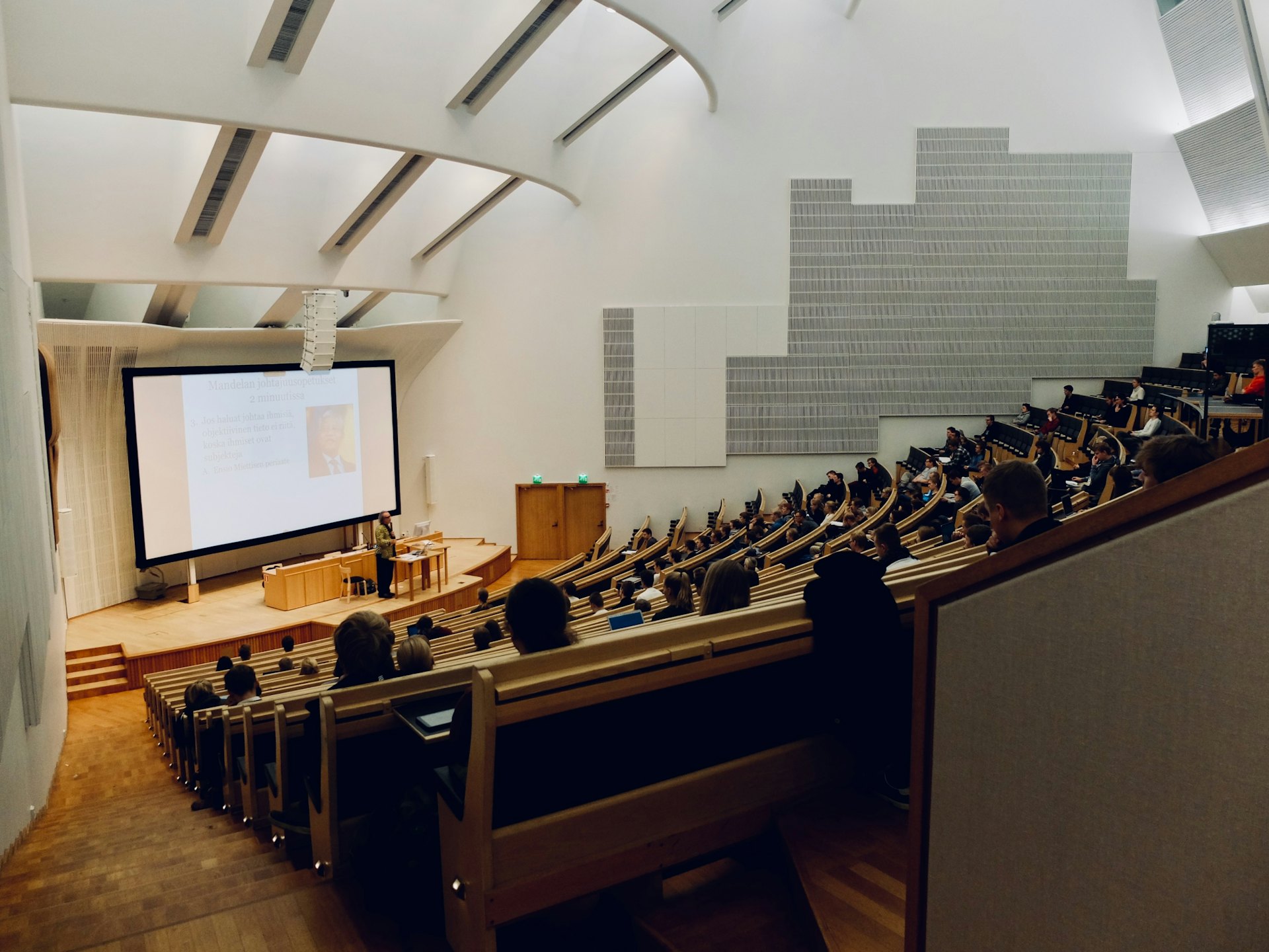 Students in a university lecture hall